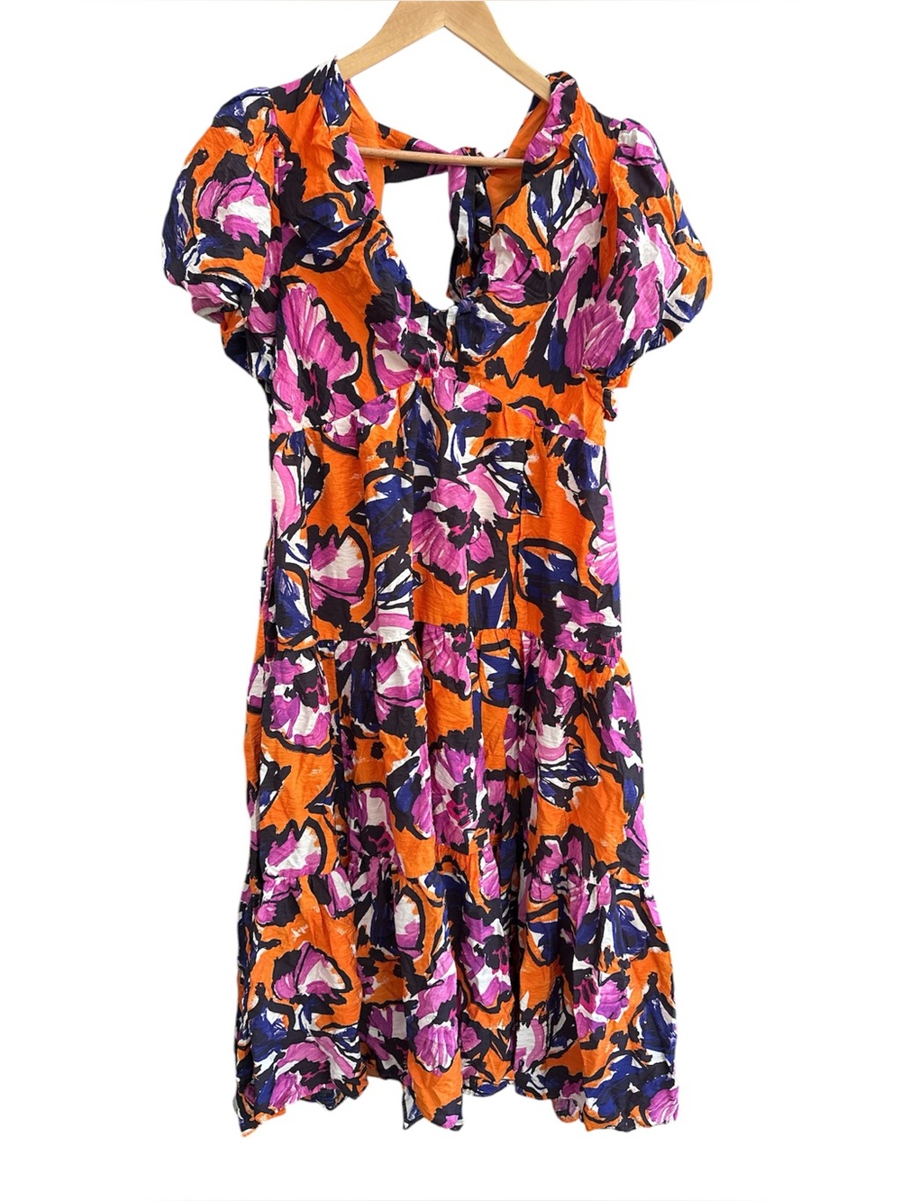 Anthropologie Puff Sleeve Floral Midi Dress XL Open Back Cottagecore Boho Flowy - Picture 3 of 12